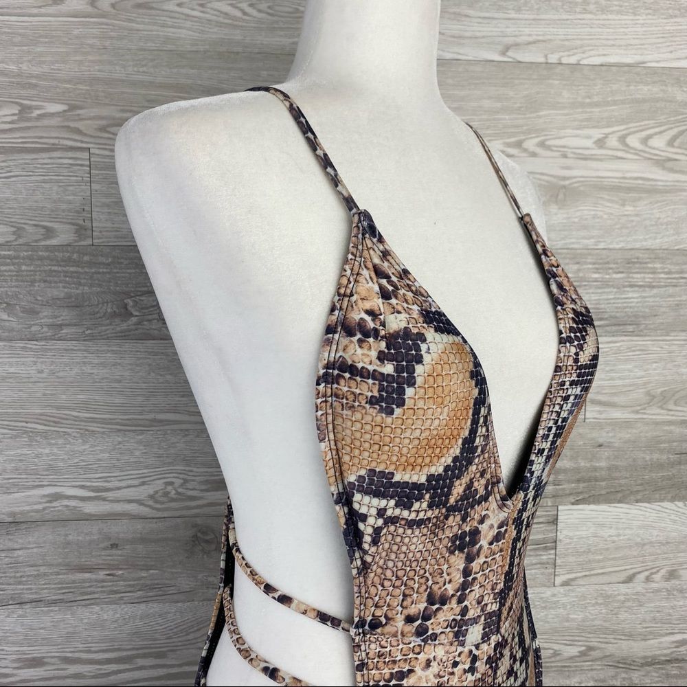 Snake Print Deep V Open Side/Back Bathing Suit - image 4